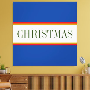 CHRISTMAS Text Festive Alpine Blue White Stripes Canvas Print