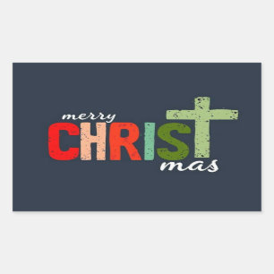 Christmas Text Merry Christ mas Christian  Rectangular Sticker