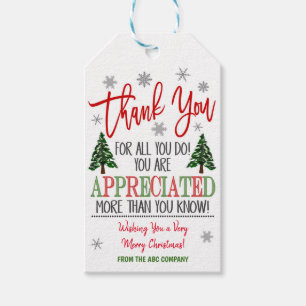 Christmas Thank You Appreciation Gift Tags