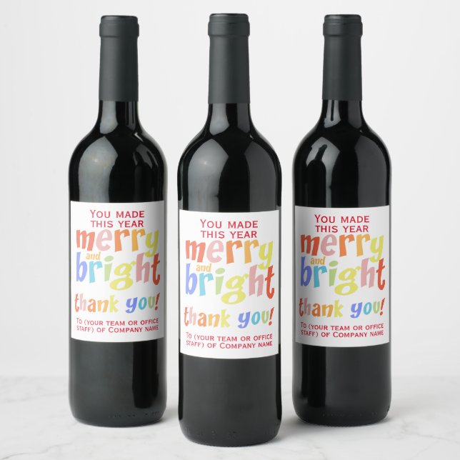 Christmas Thank You Appreciation Merry and Bright Wine Label (Bottles)