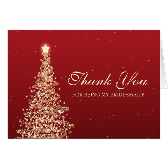 Christmas Thank You Bridesmaid Red Gold Card