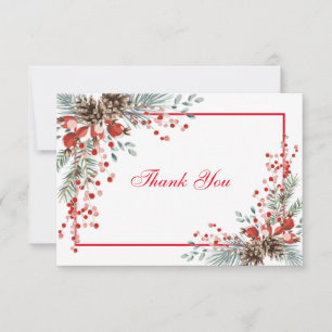 Christmas Thank You Card With Red Berries