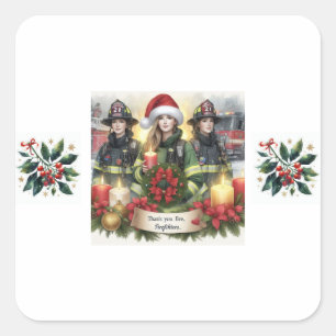 Christmas thank you for firefighters square sticker