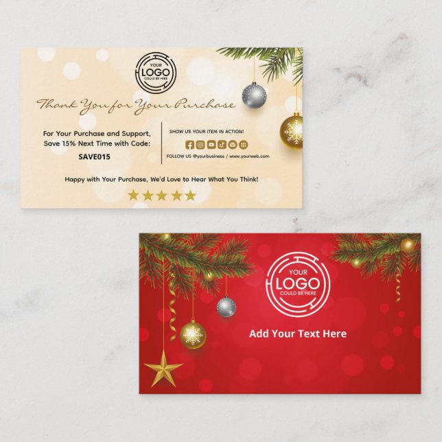 Christmas Thank You for Your Purchase with Logo Business Card (Front/Back)
