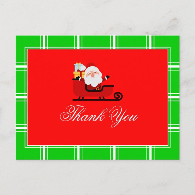 Christmas Thank You Santa Red & Green Postcard (Front)