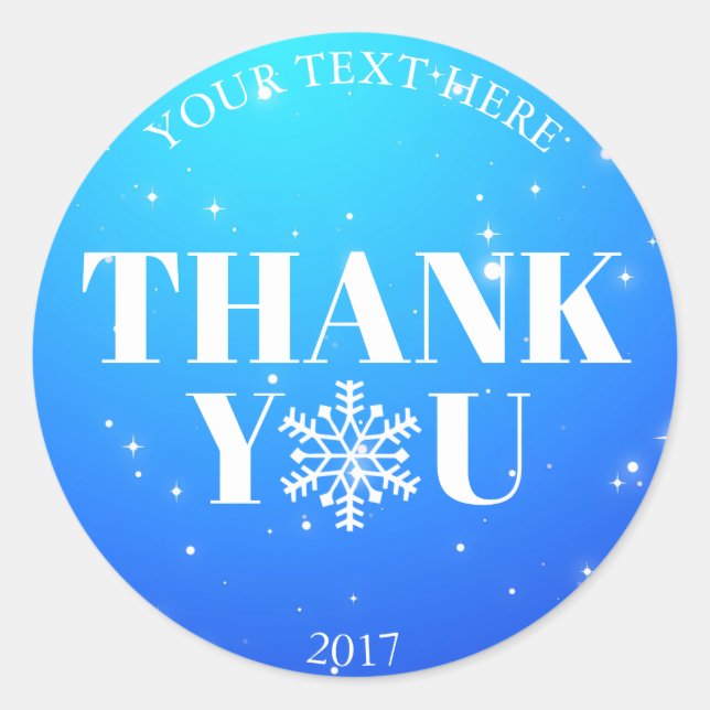 Christmas Thank You Snowflakes Blue White Classic Round Sticker (Front)
