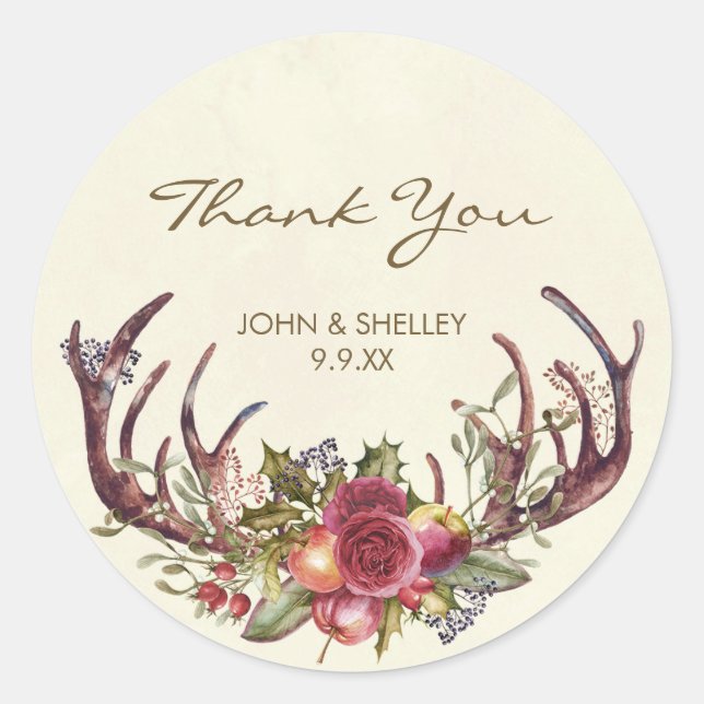 Christmas thank you sticker winter holly wedding (Front)