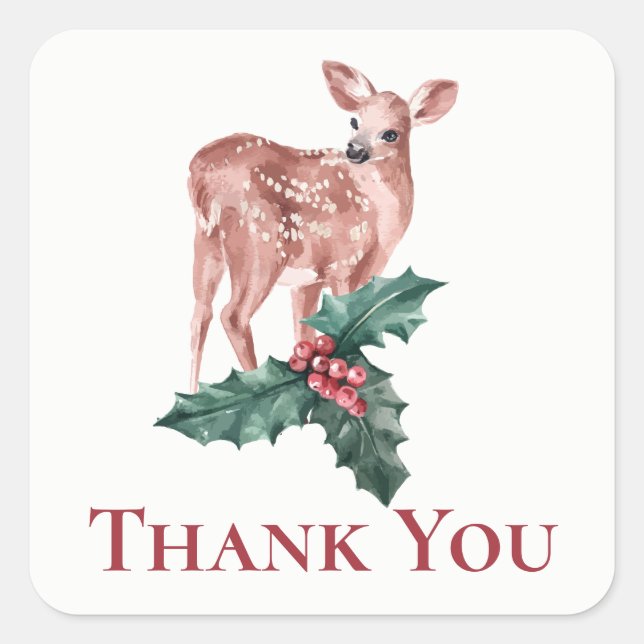 Christmas Thank You Winter Wedding Reindeer Deer Square Sticker (Front)
