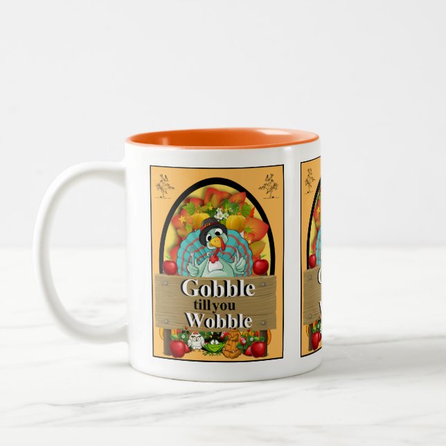 Christmas Thanksgiving Gift GOBBLE TILL YOU WOBBLE Two-Tone Coffee Mug (Left)
