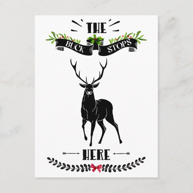 Christmas The Buck Stops Here Deer Holiday Postcard (Front)