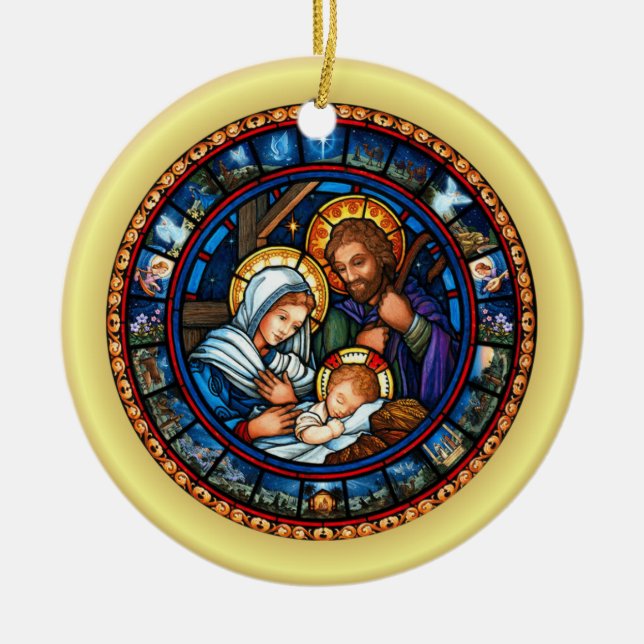 Christmas ~ The Holy Family ~ Nativity ~ * ~ Ceramic Tree Decoration (Front)