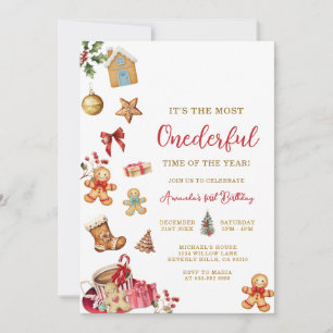 Christmas The Most ONEderful Winter 1st Birthday  Invitation