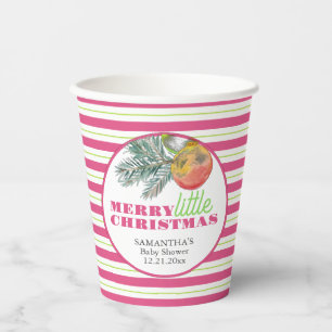 Christmas Theme Baby Shower Paper Cups Pink Green