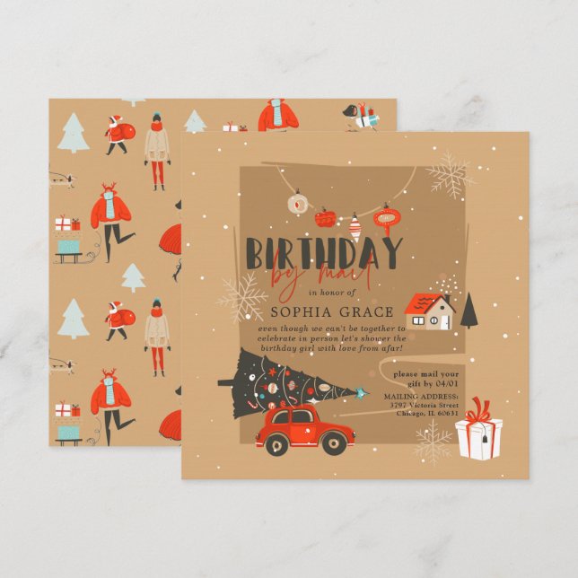 Christmas Theme Birthday by Mail Invitation (Front/Back)