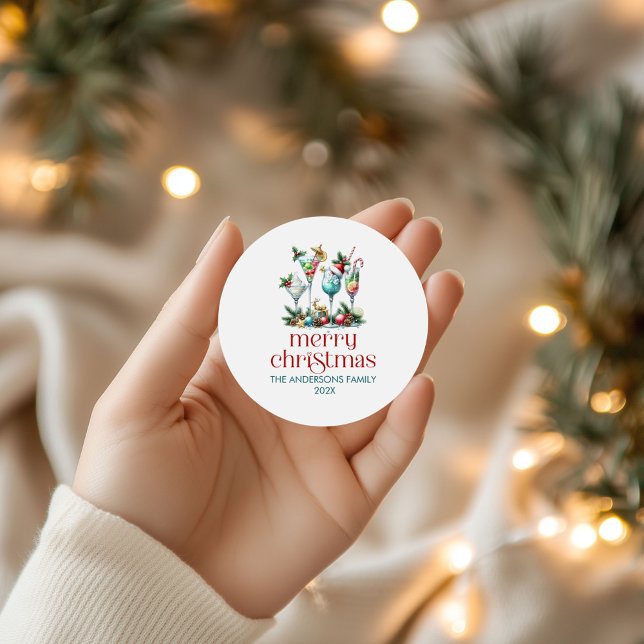 Christmas Theme Christmas Cocktail Party Classic Round Sticker (Creator Uploaded)