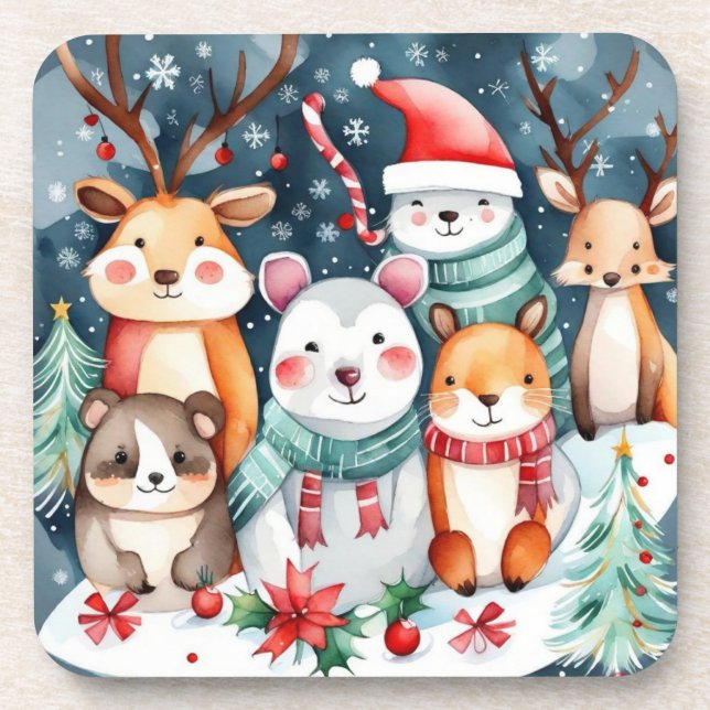 Christmas theme Christmas cute animals  Coaster (Front)