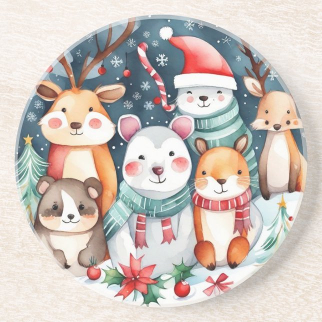 Christmas theme Christmas cute animals  Coaster (Front)