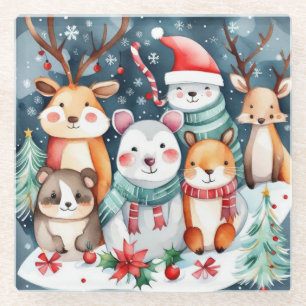 Christmas theme Christmas cute animals Glass Coaster