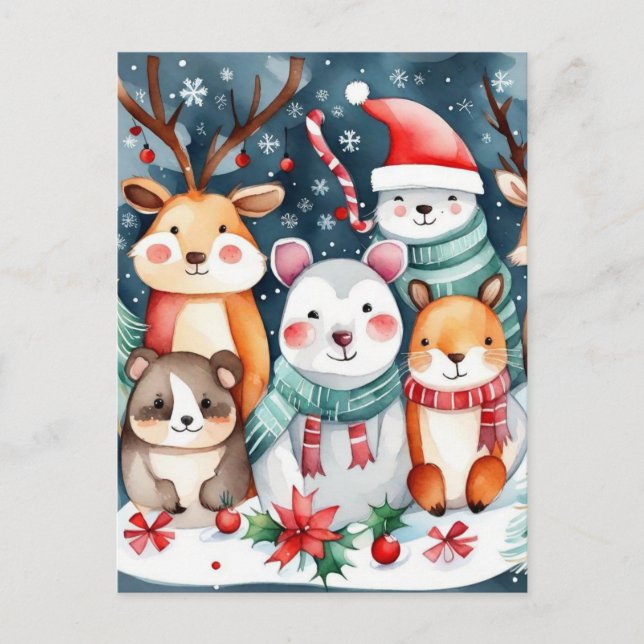 Christmas theme Christmas cute animals  Holiday Postcard (Front)