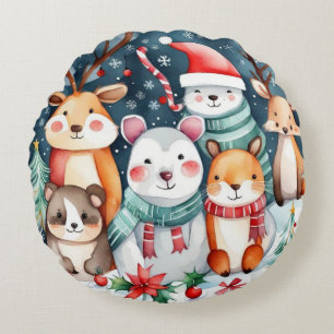 Christmas theme Christmas cute animals Round Cushion