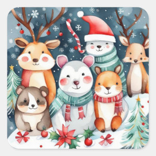 Christmas theme Christmas cute animals Square Sticker