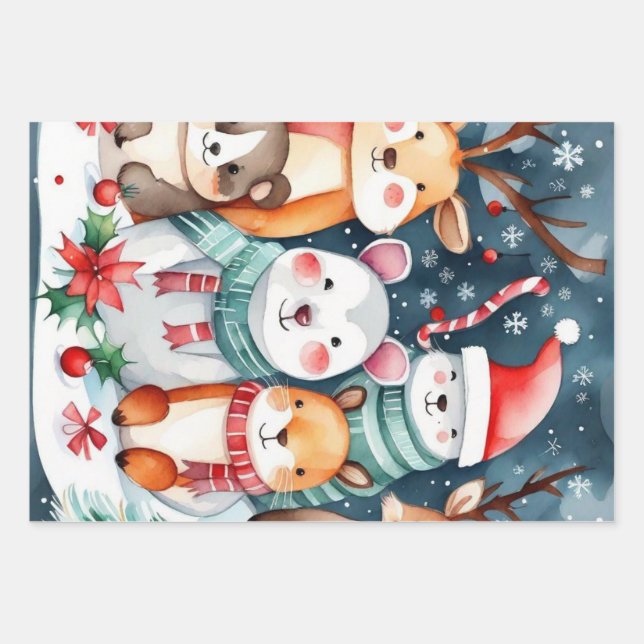 Christmas theme Christmas cute animals  Wrapping Paper Sheet (Front)
