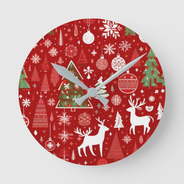 Christmas theme Christmas trees snowflake  Round Clock (Front)