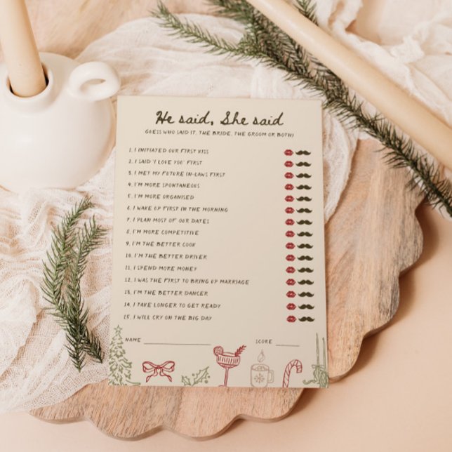 Christmas Theme Downloadable He said She said Card (Creator Uploaded)