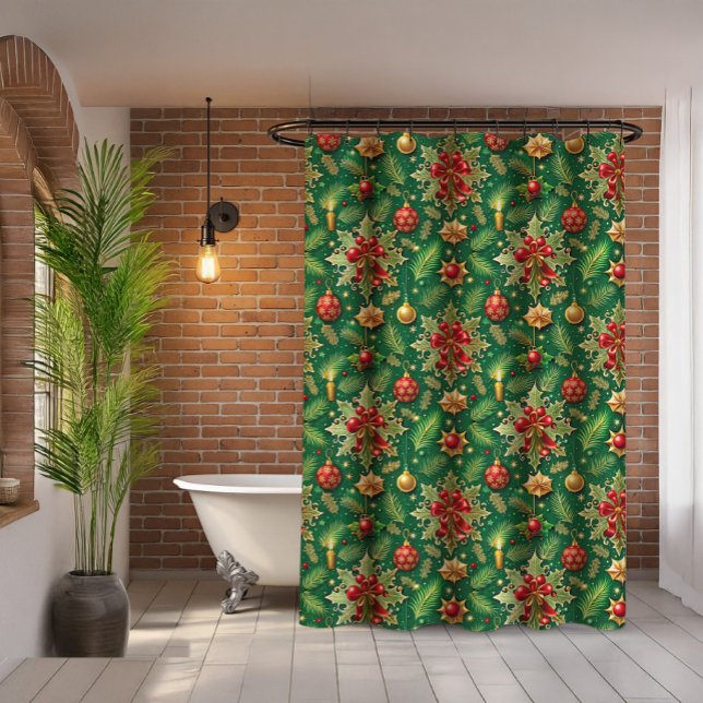 Christmas Theme Festive Colorful Pattern Shower Curtain (Creator Uploaded)
