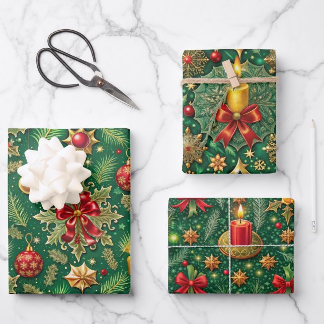 Christmas Theme Festive Colourful Pattern Wrapping Paper Sheet (Front)