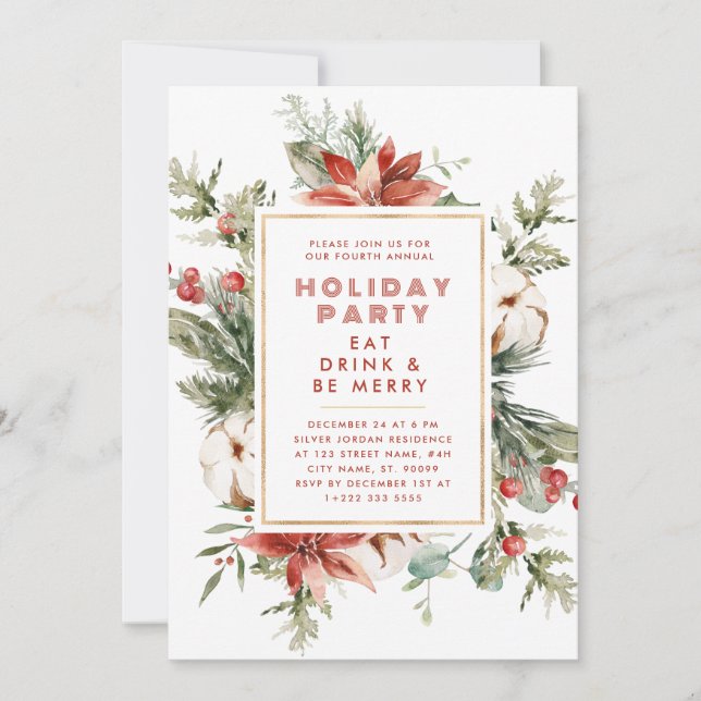 Christmas Theme Floral Frame Holiday Party Invite (Front)