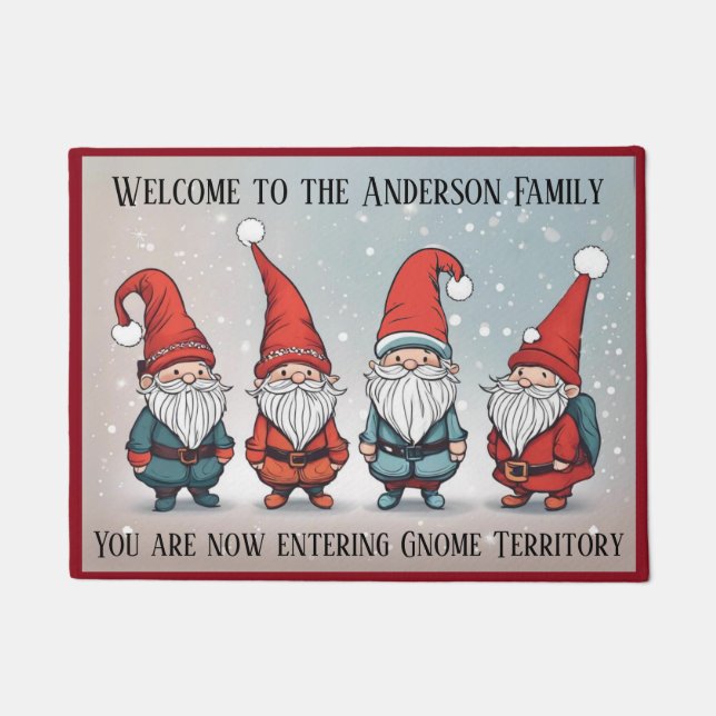 Christmas Theme - Four Welcoming Gnomes Doormat (Front)