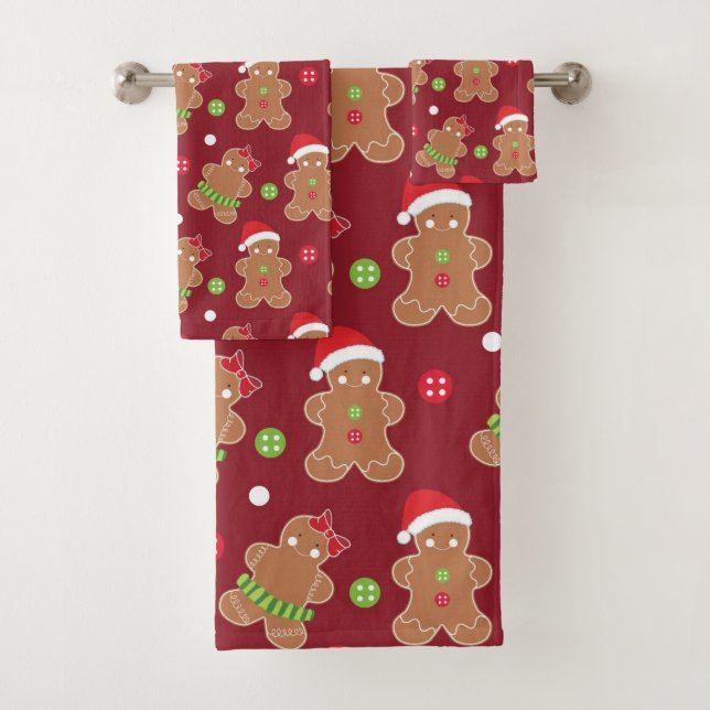 Christmas Theme Gingerbread Men Bath Towel Set (Insitu)