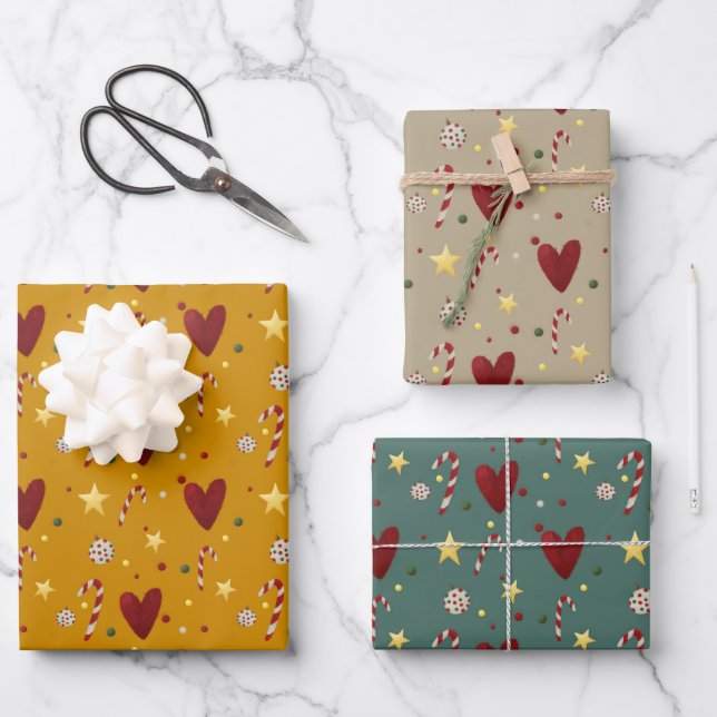 Christmas Theme Hand-Drawn Seamless Pattern Wrapping Paper Sheet (Front)