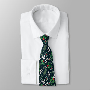 Christmas Theme Holly, Mistletoe, Red Berries Tie