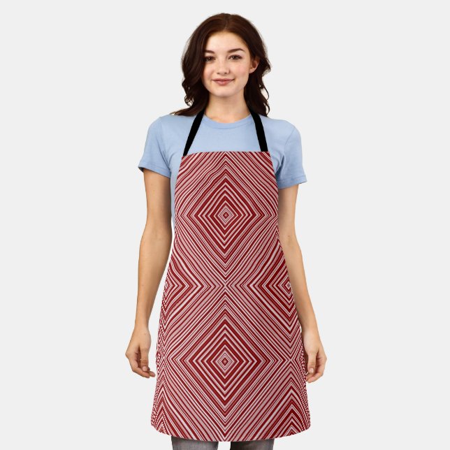 Christmas Theme Kaleidoscope Seamless Red & White Apron (Worn)