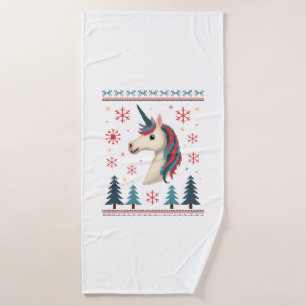 Christmas Theme Knitted Unicorn Unicorns T-Shirt ( Bath Towel