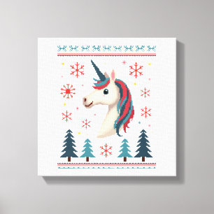 Christmas Theme Knitted Unicorn Unicorns T-Shirt ( Canvas Print
