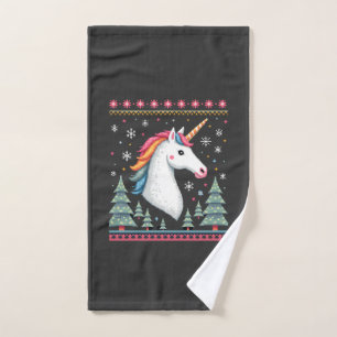 Christmas Theme Knitted Unicorn Unicorns T-Shirt ( Hand Towel