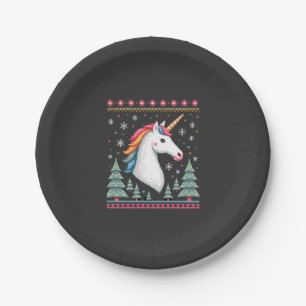 Christmas Theme Knitted Unicorn Unicorns T-Shirt ( Paper Plate