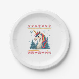 Christmas Theme Knitted Unicorn Unicorns T-Shirt ( Paper Plate