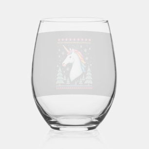 Christmas Theme Knitted Unicorn Unicorns T-Shirt ( Stemless Wine Glass