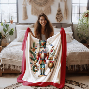 Christmas Theme Nutcracker On White Fleece Blanket