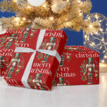 Christmas Theme Nutcracker Pattern Wrapping Paper<br><div class="desc">This festive Christmas-themed design features a beautiful Nutcracker and a Merry Christmas white retro typography on a red background all in a seamless pattern.</div>