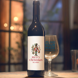 Christmas Theme Nutcracker Red Retro Typography Wine Label