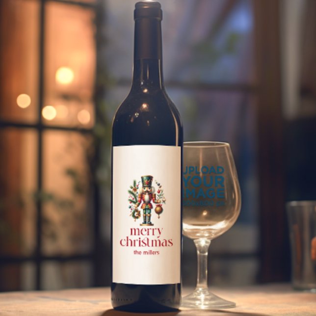 Christmas Theme Nutcracker Red Retro Typography Wine Label (Creator Uploaded)