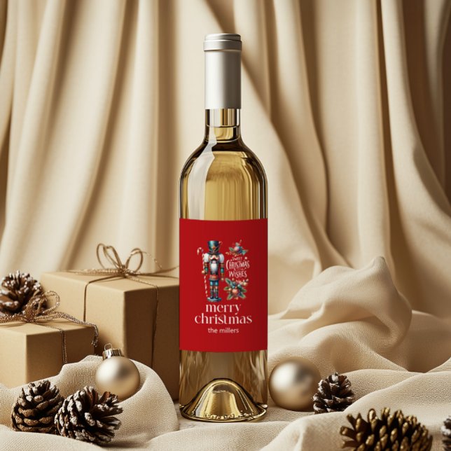 Christmas Theme Nutcracker Retro Typography Wine L Wine Label (Creator Uploaded)