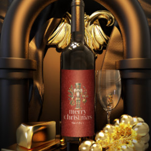 Christmas Theme Nutcracker Retro Typography Wine Label