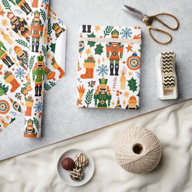 Christmas theme pattern colourful nutcrackers wrapping paper (Crafts)