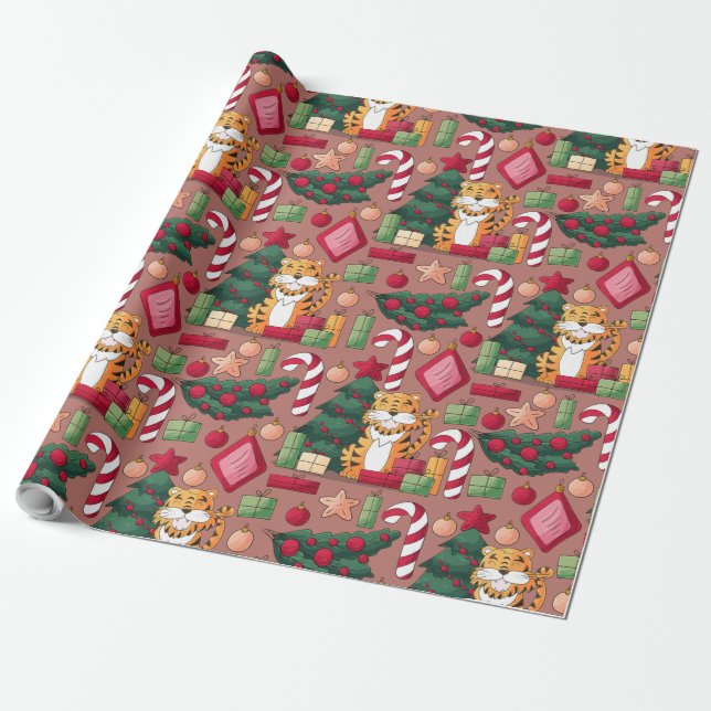 Christmas theme pattern wrapping paper (Unrolled)